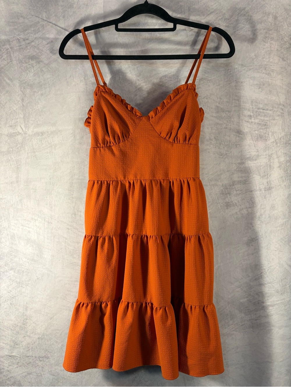 No Boundaries Rust Orange Tiered Mini Dress XS 0-2 Adjustable Straps